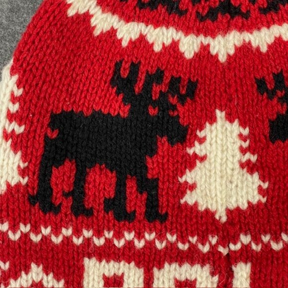 Vintage Polo Ralph Lauren Red USA Flag Moose Knit Wool Pom-Pom Beanie Hat One Sz - Picture 4 of 7